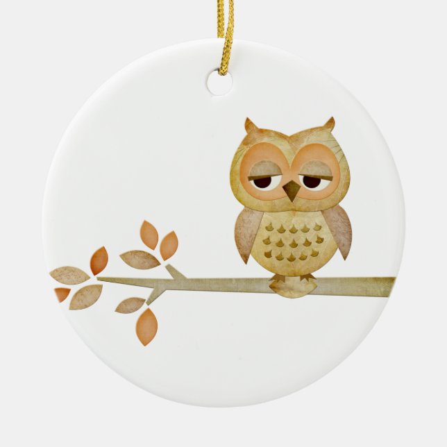Sleepy Owl in Tree Ornament (Front)