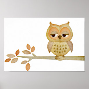 Sleepy Owl in Tree Poster