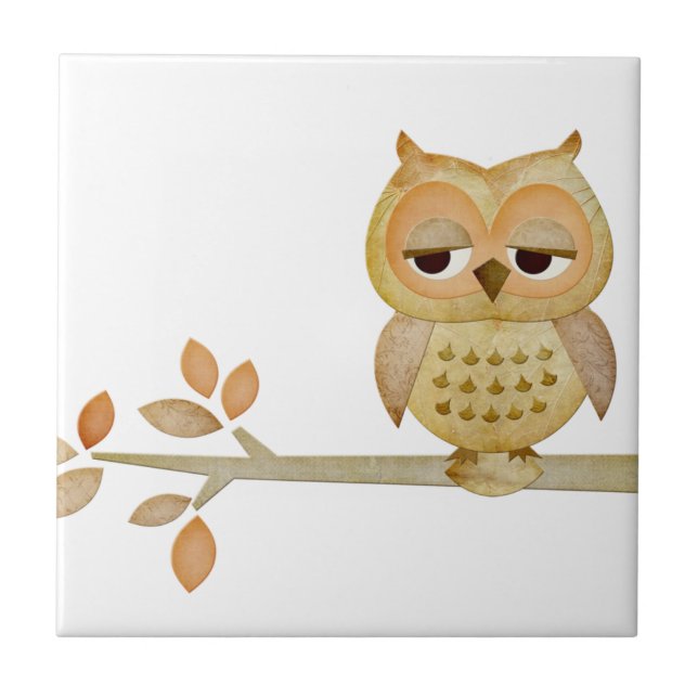 Sleepy Owl in Tree Tile (Front)