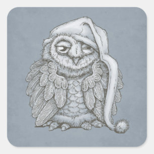 Sleepy Owl Square Sticker