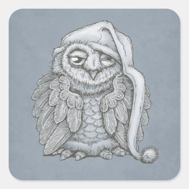 Sleepy Owl Square Sticker (Front)
