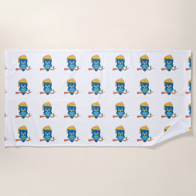 Sleepy Owl Thunder_Cove Beach Towel (Front)