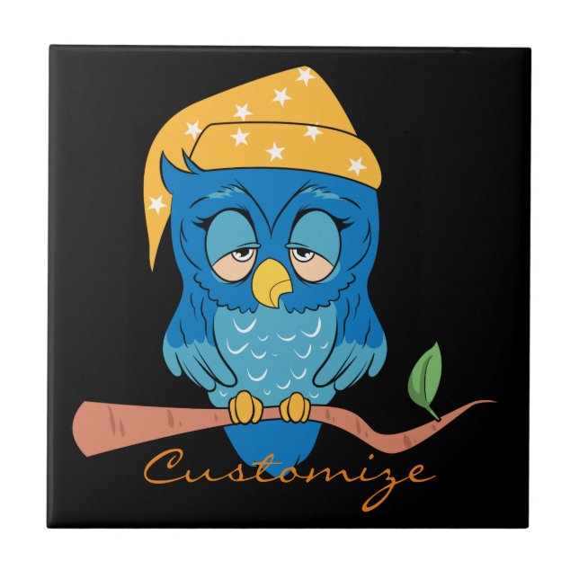 Sleepy Owl Thunder_Cove Ceramic Tile (Front)