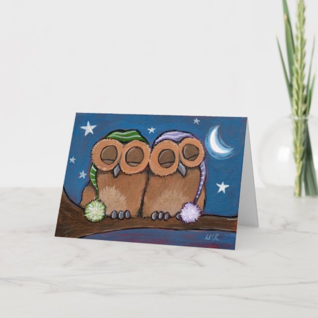 Sleepy Owls Greeting Card (Front)