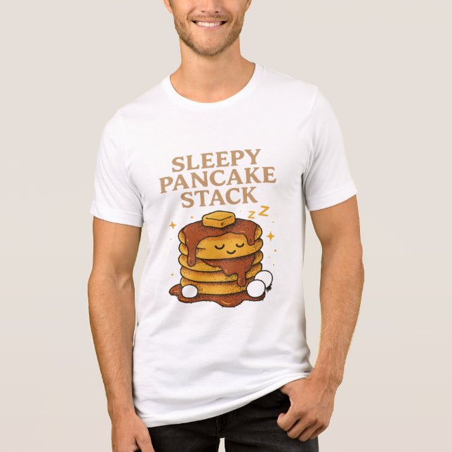 Sleepy Pancake Stack - Cute Foodie Breakfast Lover Tri-Blend Shirt (Front)