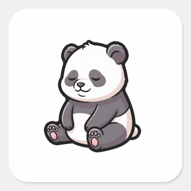 Sleepy Panda – Cute Kawaii Illustration Square Sticker | Zazzle