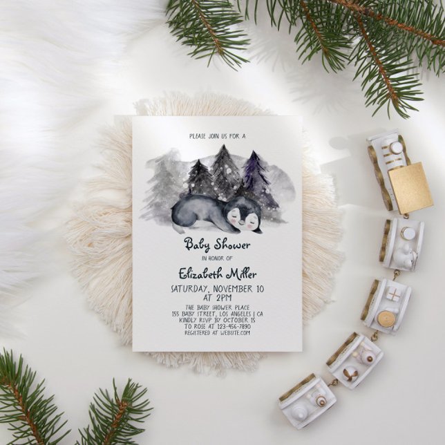 Sleepy Penguin Baby Boy Baby Shower Invitation (Creator Uploaded)