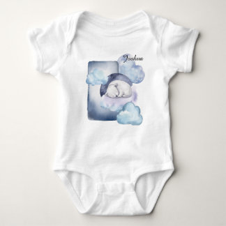 Sleepy Polar Bear in the Clouds Personalizable  Baby Bodysuit