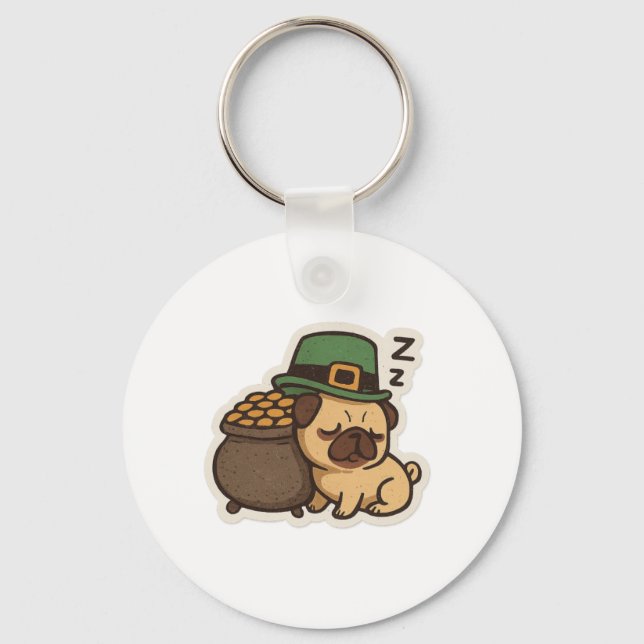Sleepy Pug Guardian St.Patrick's Day Key Ring (Front)