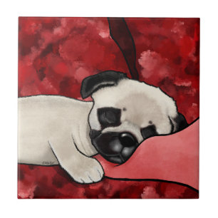 Sleepy Pug Puppy Ceramic Tile