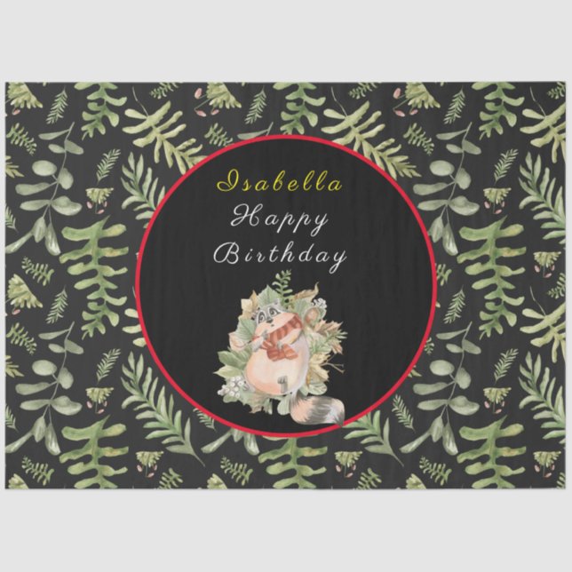 Sleepy Racoon Customise Text and Colour Tissue Paper (Front)