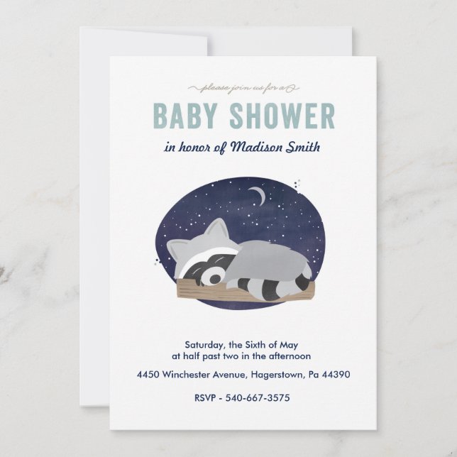 Sleepy Racoon Invitation (Front)