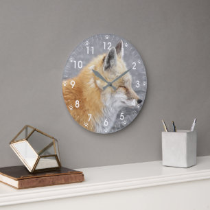 Sleepy Red Fox Nature Photo Large Clock