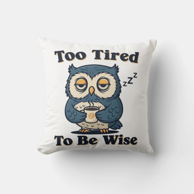 Sleepy Retro Owl Square Throw Pillow (Front)
