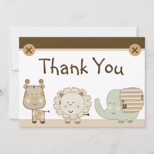 Sleepy Safari Animals Baby Shower Thank You Card