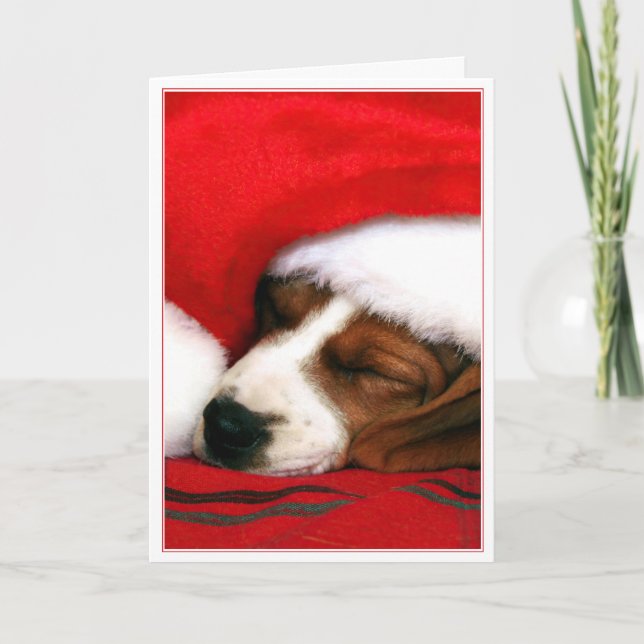 Sleepy Santa Puppy  Greeting Card - (Front)