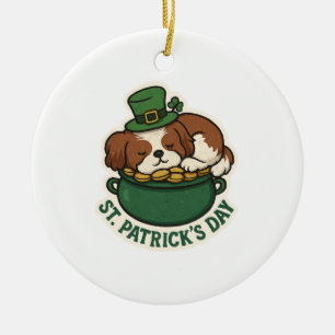 Sleepy Shih Tzu in Pot of Gold St.Patrick's Day Ceramic Ornament