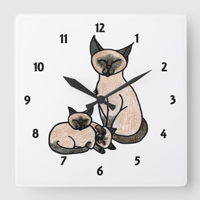 Sleepy Siamese Square Wall Clock (Front)