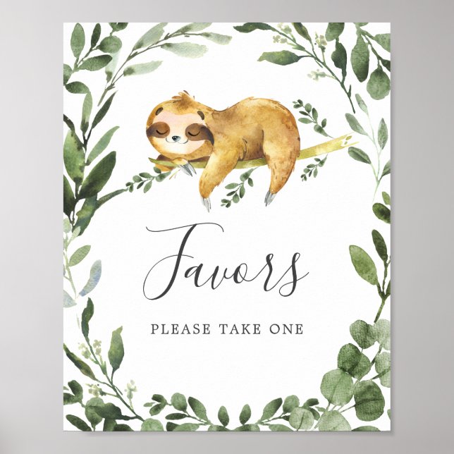 Sleepy Sloth Baby Shower Favours Sign (Front)