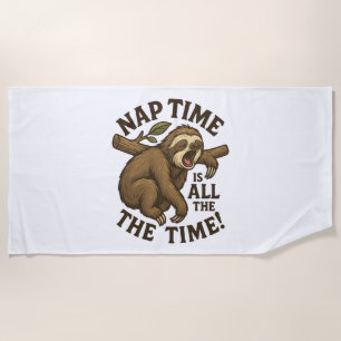 Sleepy Sloth Funny Beach Towel