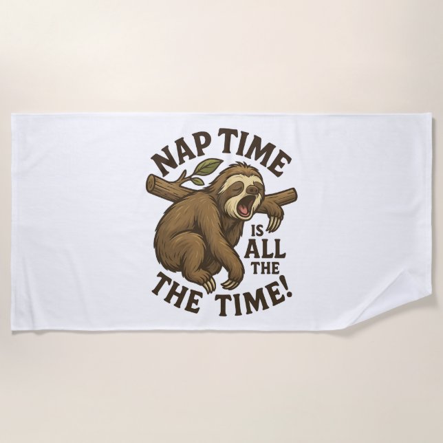 Sleepy Sloth Funny Beach Towel (Front)