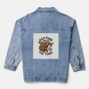 Sleepy Sloth Funny Denim Jacket