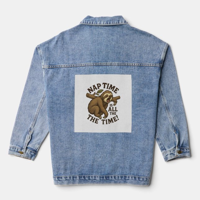 Sleepy Sloth Funny Denim Jacket (Back)