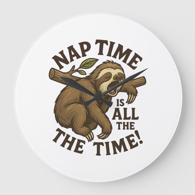 Sleepy Sloth Funny Large Clock (Front)