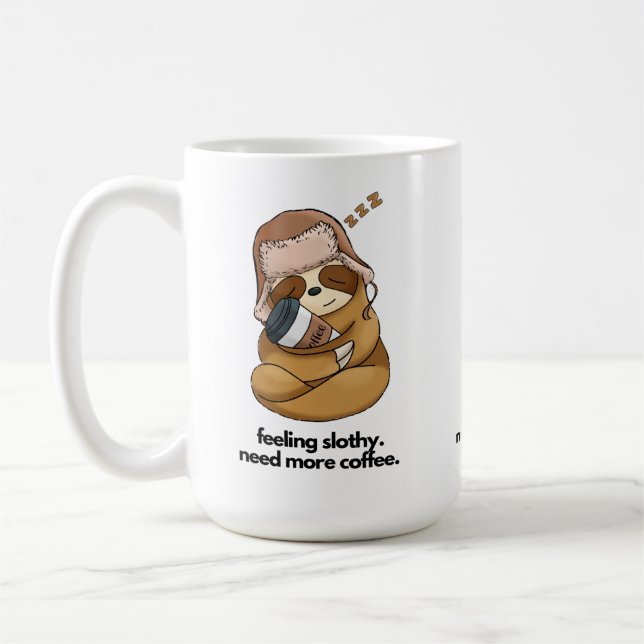 Sleepy Sloth Hugging Coffee Coffee Mug (Left)