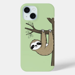 Sleepy Sloth on Branch – Relaxing Green iPhone 15 Case