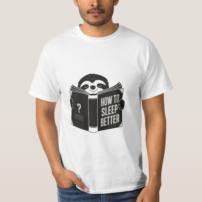 Sleepy Sloth Reading a Self-Help Book T-Shirt (Front)
