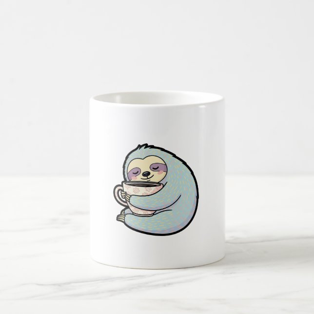 Sleepy Sloth with Coffee – Cute Cozy Illustration Coffee Mug (Center)