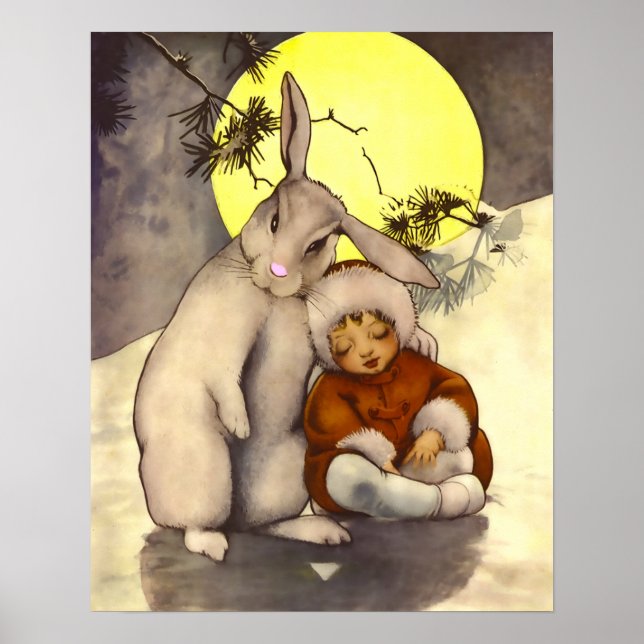 Sleepy Small Child with Bunny Nursery Poster (Front)