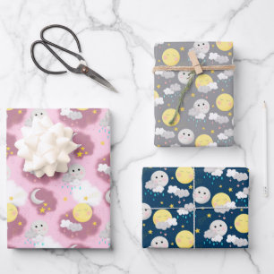 Sleepy Sun and Moon Baby Shower  Wrapping Paper Sheet