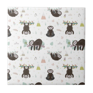 Sleepy Sweet Sloth Pattern Ceramic Tile