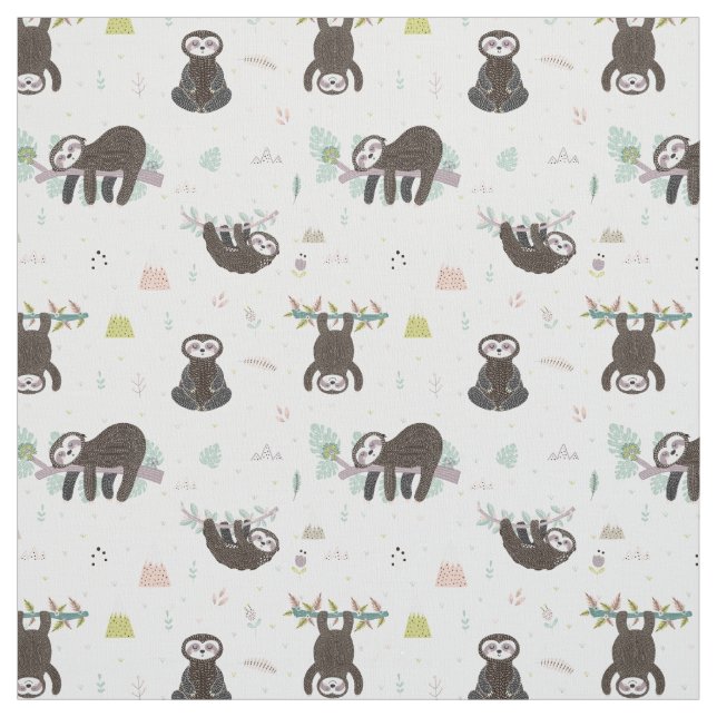 Sleepy Sweet Sloth Pattern Fabric (Swatch)