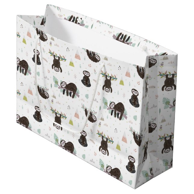 Sleepy Sweet Sloth Pattern Large Gift Bag (Front Angled)