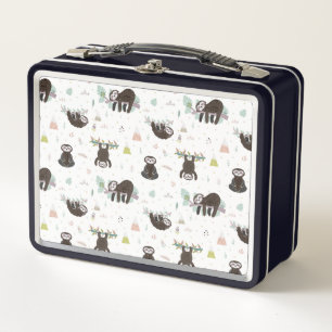 Sleepy Sweet Sloth Pattern Metal Lunch Box