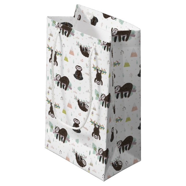 Sleepy Sweet Sloth Pattern Small Gift Bag (Front Angled)