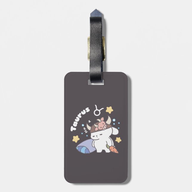 Sleepy Taurus Bunny Pattern - Zodiac  Luggage Tag (Back Vertical)