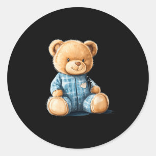 Sleepy Teddy Bear In Cute Pajama Outfit Classic Round Sticker