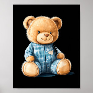 Sleepy Teddy Bear In Cute Pajama Outfit Poster