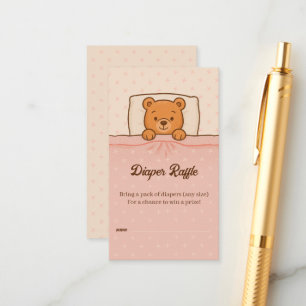 Sleepy Teddy Bear Light Pink Diaper Raffle Ticket Enclosure Card