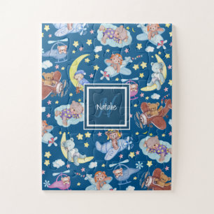 Sleepy Teddy Bears Dreaming of Flying Airplanes Jigsaw Puzzle