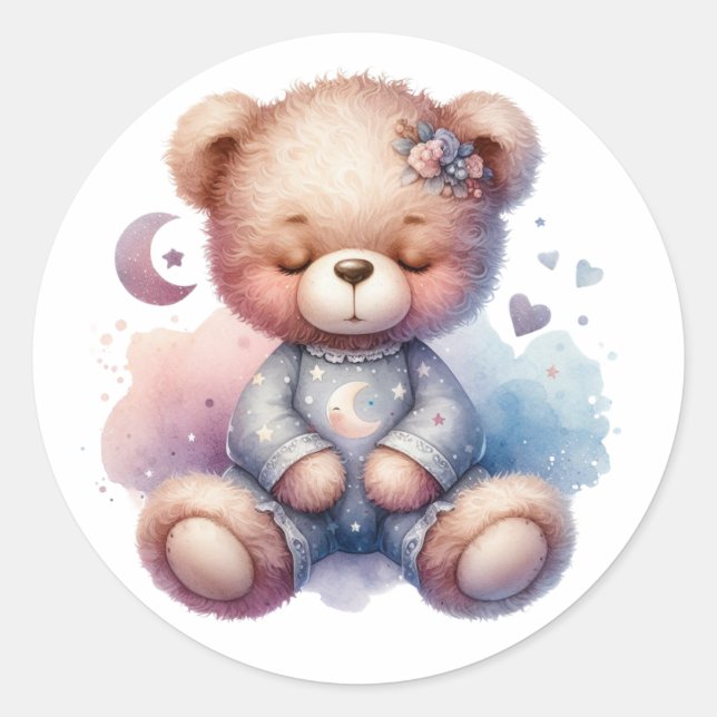 sleepy teddy girl classic round sticker (Front)