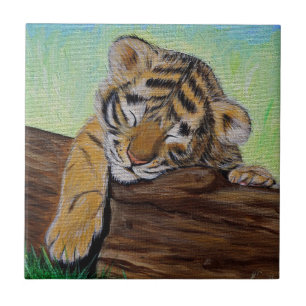 Sleepy Tiger cub Ceramic Tile