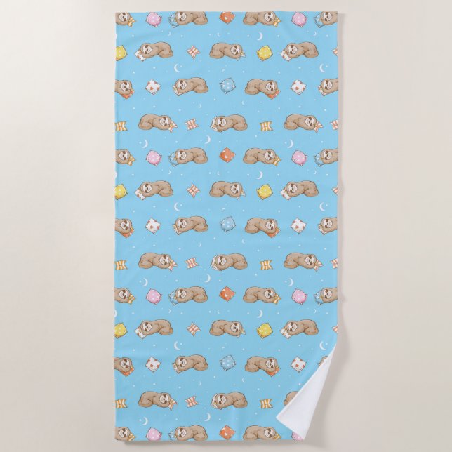 Sleepy Time Sloth Pattern Beach Towel (Front)