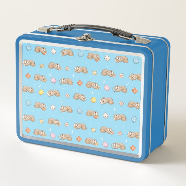 Sleepy Time Sloth Pattern Metal Lunch Box (Front)