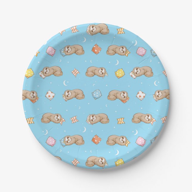 Sleepy Time Sloth Pattern Paper Plate (Front)