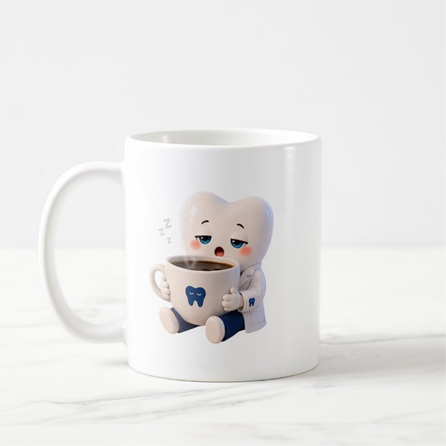 Sleepy Tooth Drinking Coffee Funny Dentist Gift  Mug (Left)